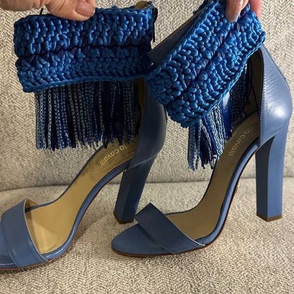 Roberto Cavalli - size 36 Light Blue Women's Fringe Heeled Sandals - Picture 3 of 9